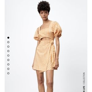 Zara Stripped Puff Sleeves Cutout Dress